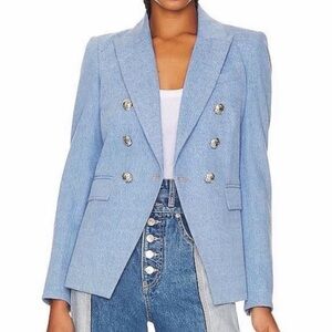 Veronica Beard Miller Dickey, Double-Breasted Light Blue Denim Blazer